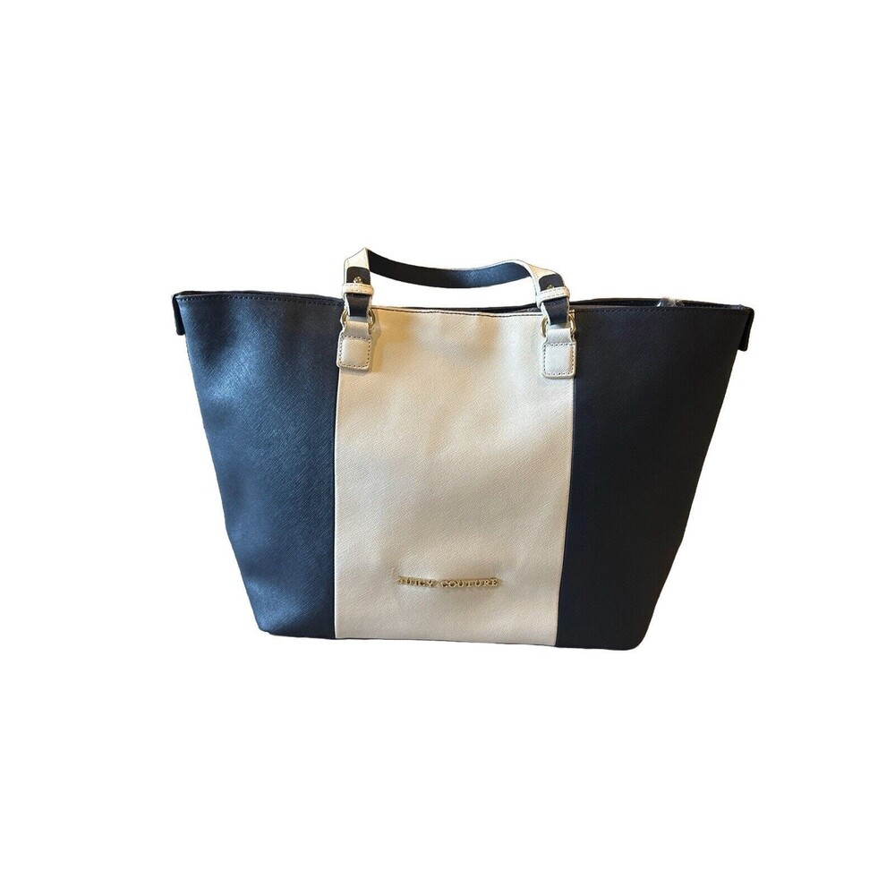 Juicy Couture Navy Blue & White Large Leather Tote Bag With Pink Satin Lining